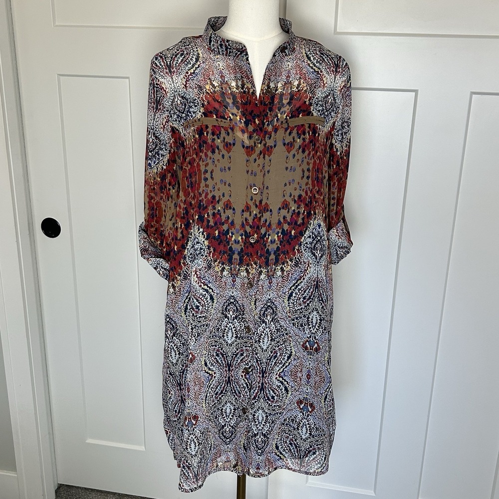 NWOT* Kut From‎ The Kloth Sheer Shirt Dress w/ Slip Women's 6 Boho Print
